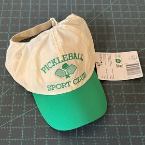 Pickleball Cream and Green Cap with room for pony tails or messy buns!